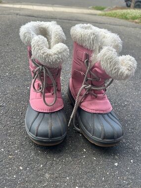 Pink and Gray Fuzzy Winter Boots
